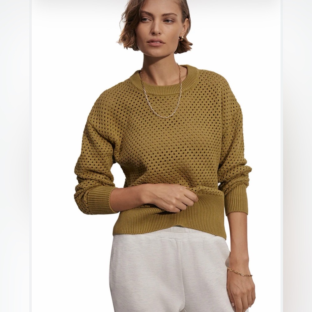 Varley green Hester knit Cotton oversized crew neck pullover sweater S